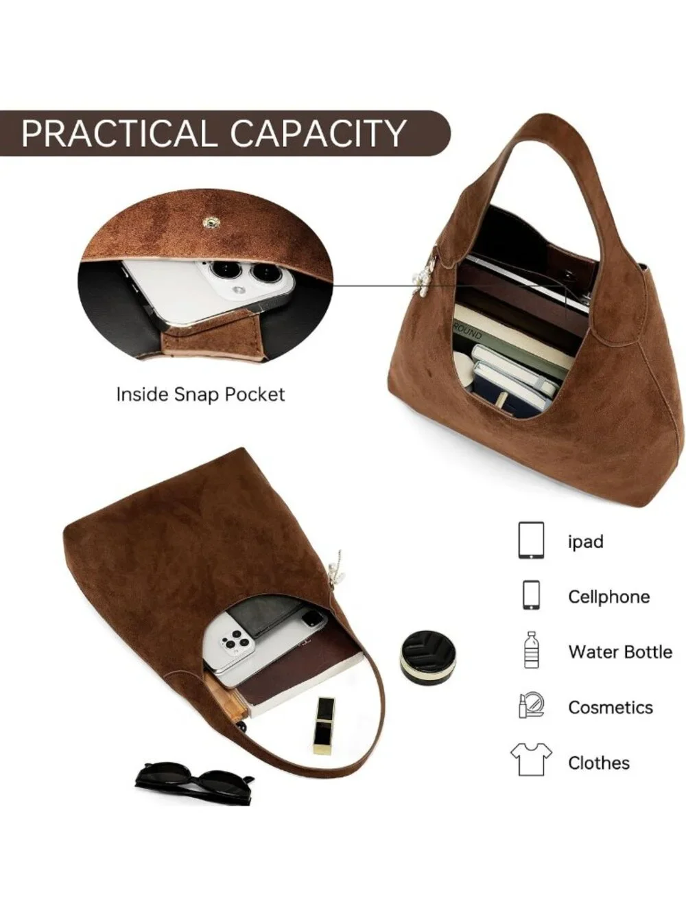 Slouchy Faux Suede Hobo Bag | Stylish Leather Shoulder Tote for Women